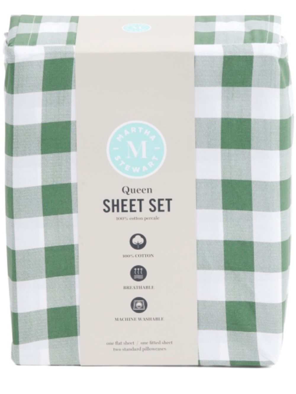 Martha Stewart Green and White Buffalo Check Sheet Set